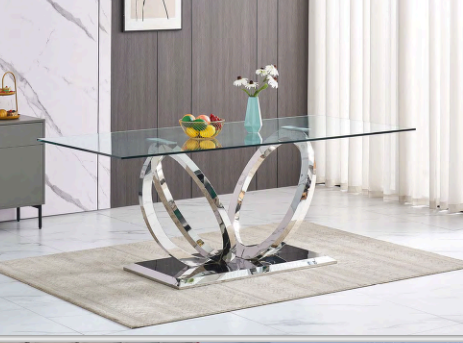 Mesa de jantar elegante de vidro TL-SD006 | Peça central escultural moderna para 6 pessoas