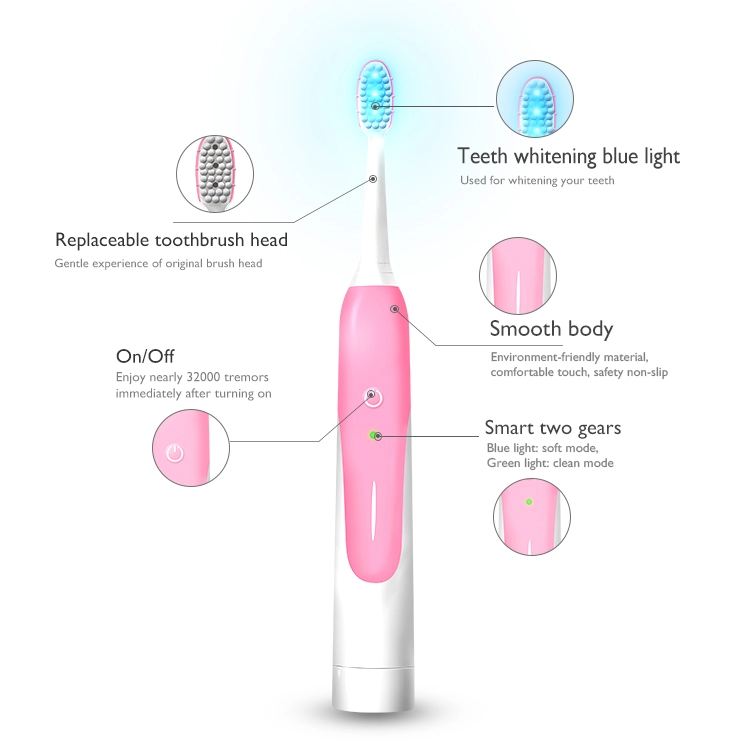 Dental Oral Hygiene 3 Gears Soft Bristle Whitening Sonic Electric Toothbrush With Led