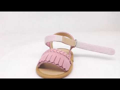 Buckled edgefold leather material baby girl sandals