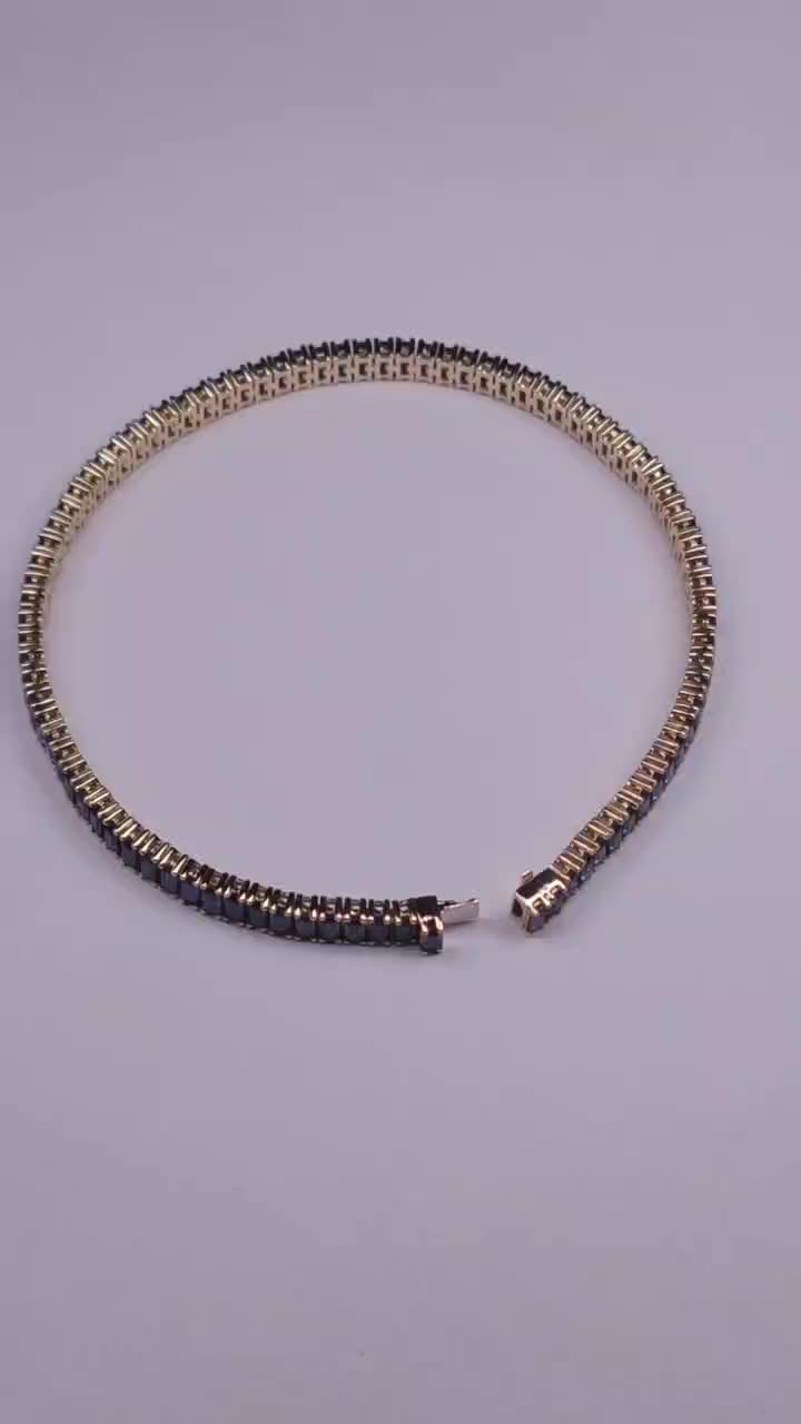 Bijoux en or solide 14K de qualité supérieure Baguette saphir bleu naturel 2 * Bracelets de chaîne et de liaison 4 mm Bracelets féminins1