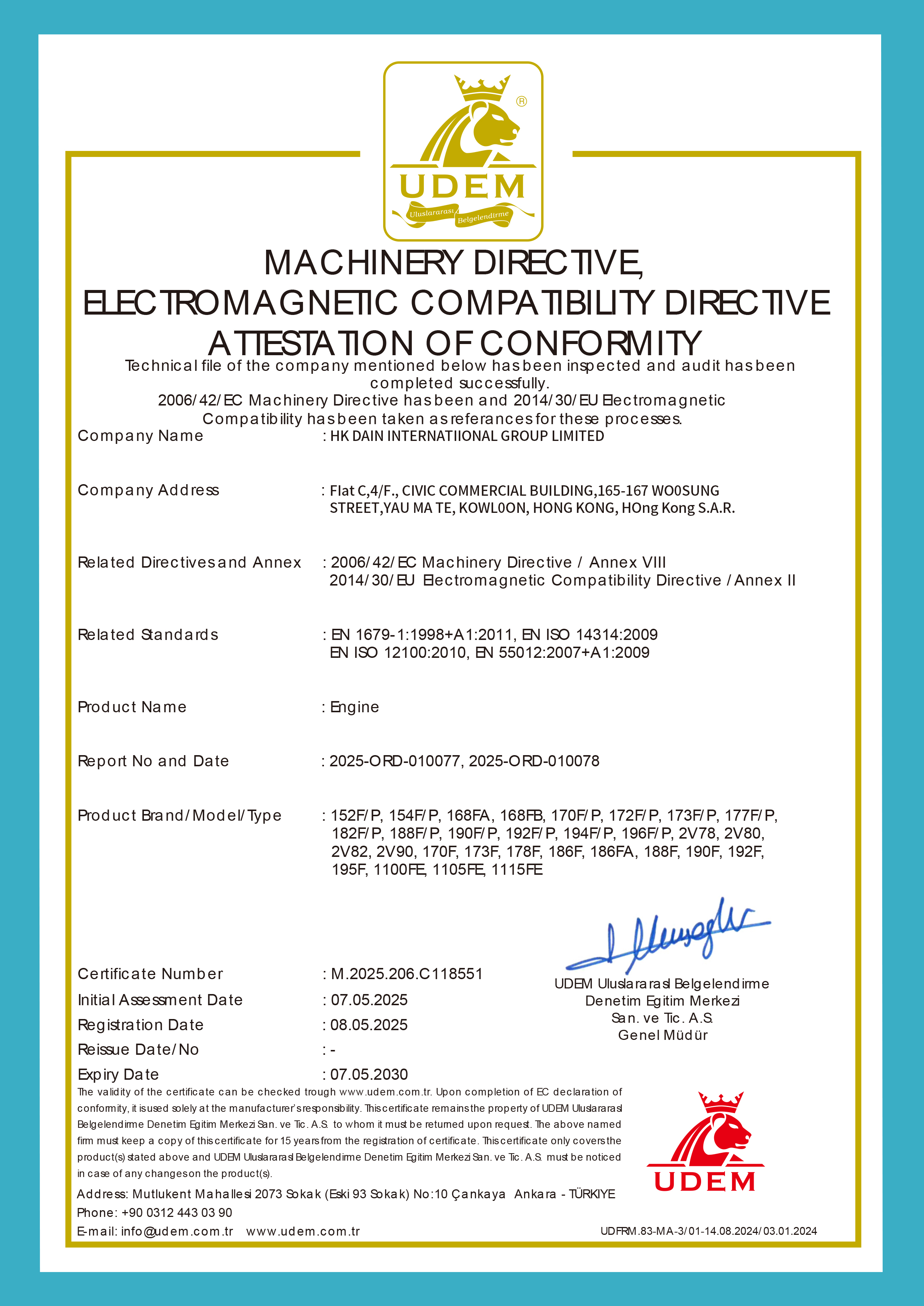 ATTESTATION OF CONFORMITY