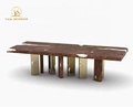 Bocadolobo Empire Modern Luxury Golden Stainless Steel Marble Wooden Dining Table Set1