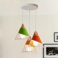 Modern Macaroon Color Matching Wooden Chandelier with Iron Net LED Pendant Light for Dining Room and Bedroom1