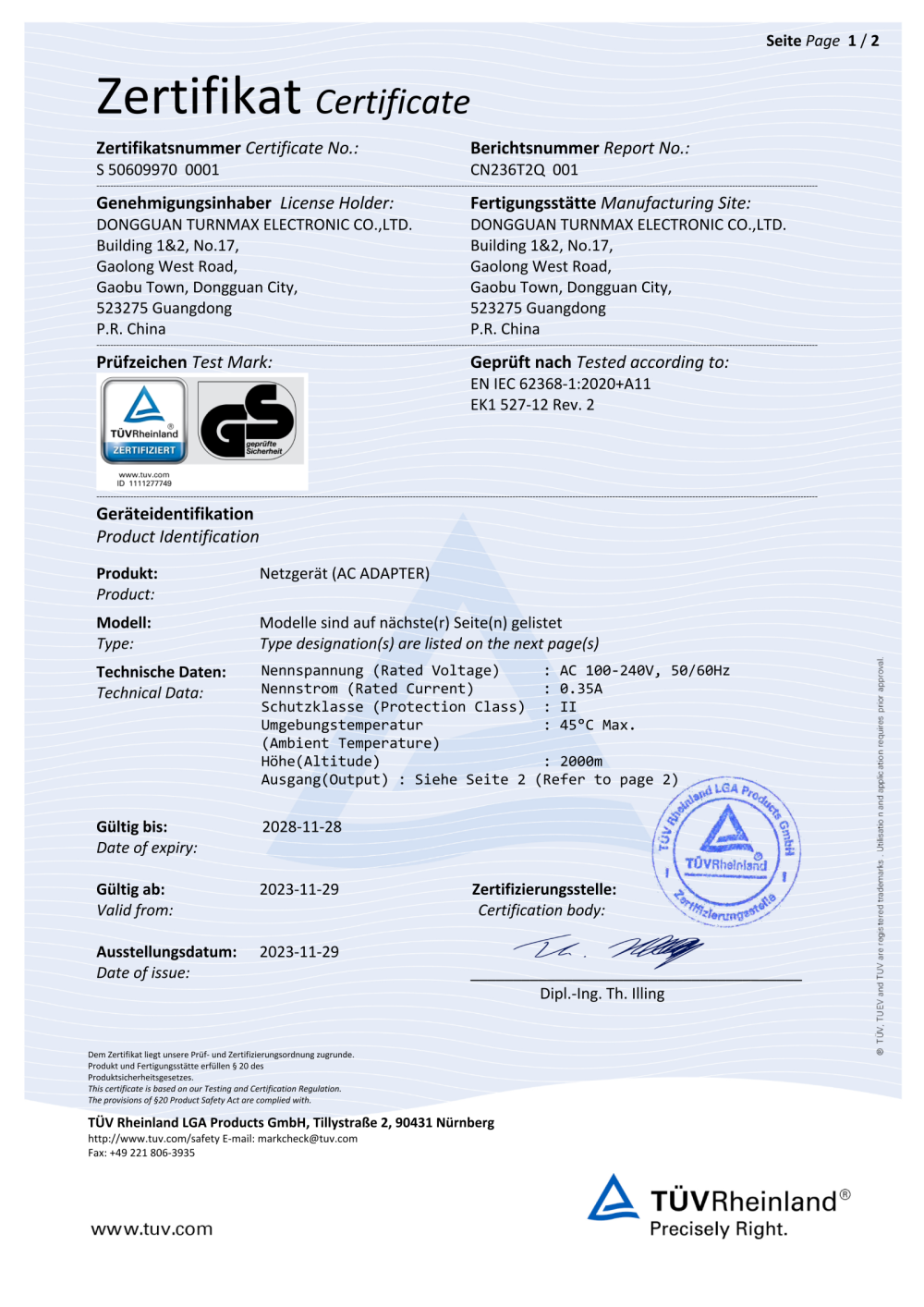 Zertifikat Certificate