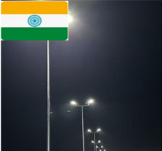 Indian case: 12 meter dual arm integrated solar street light illuminates India's highway auxiliary road, with dual 80W light sources achieving full area illumination