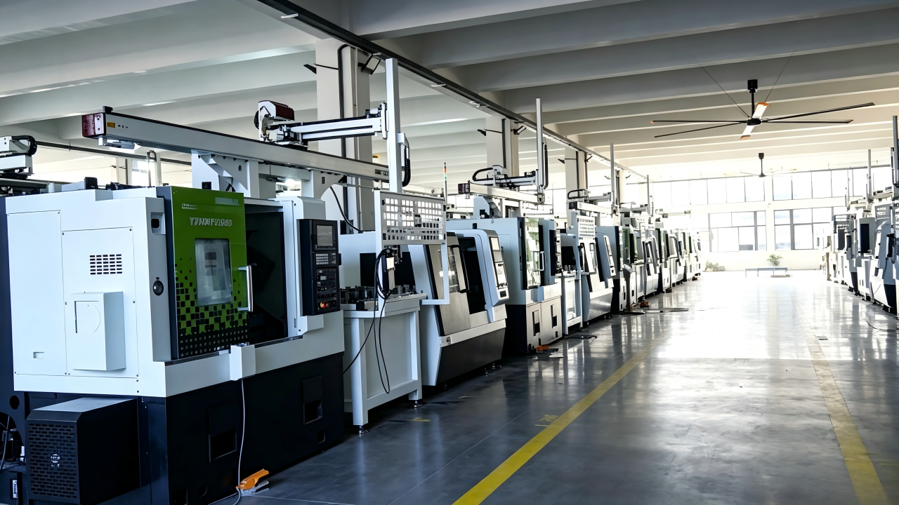CNC Precision Lathe Machining Workshop with Automated Production Line