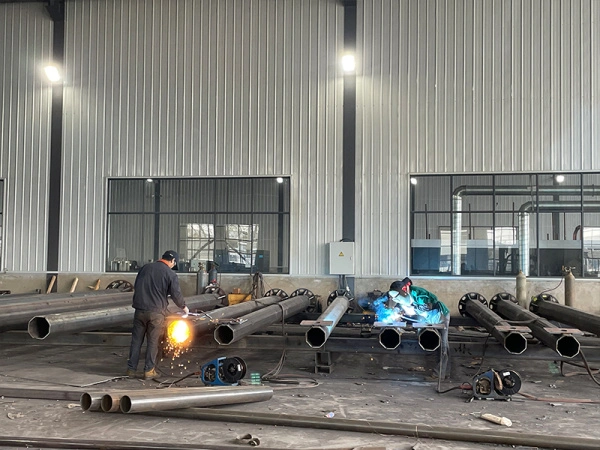 Modern factory assembly line for street light poles