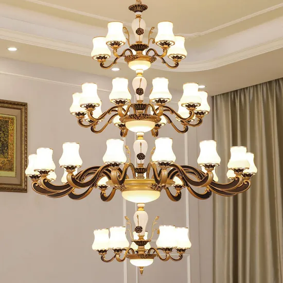 Lustre de sala de estar duplex luxuosa com iluminação de escada1