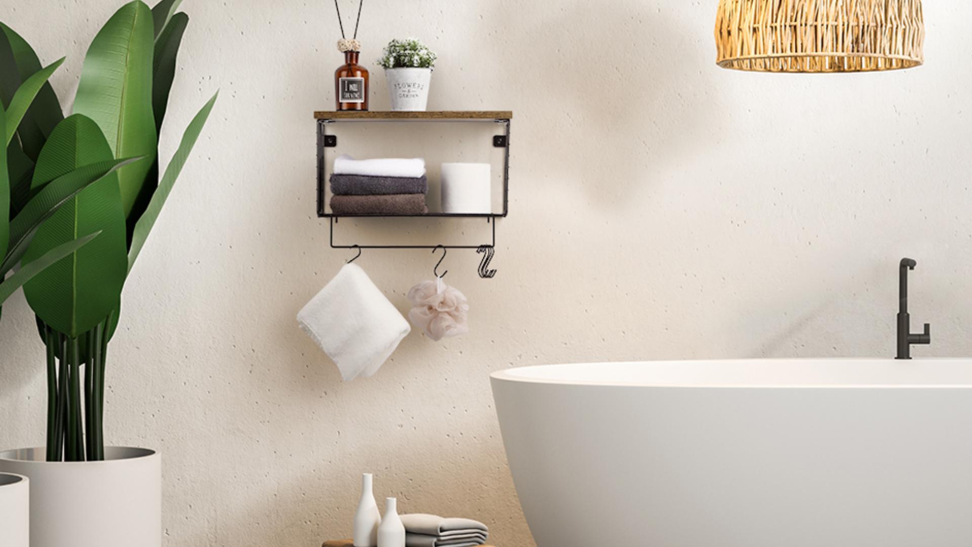 Bathroom Storage Shelf with Hooks