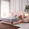 Cama rosa mayorista de venta caliente para niñas camas de lujo de reina modernas muebles de dormitorio