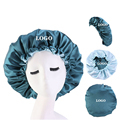 Custom Double Layer Reversible Satin Hair Bonnet with Logo1