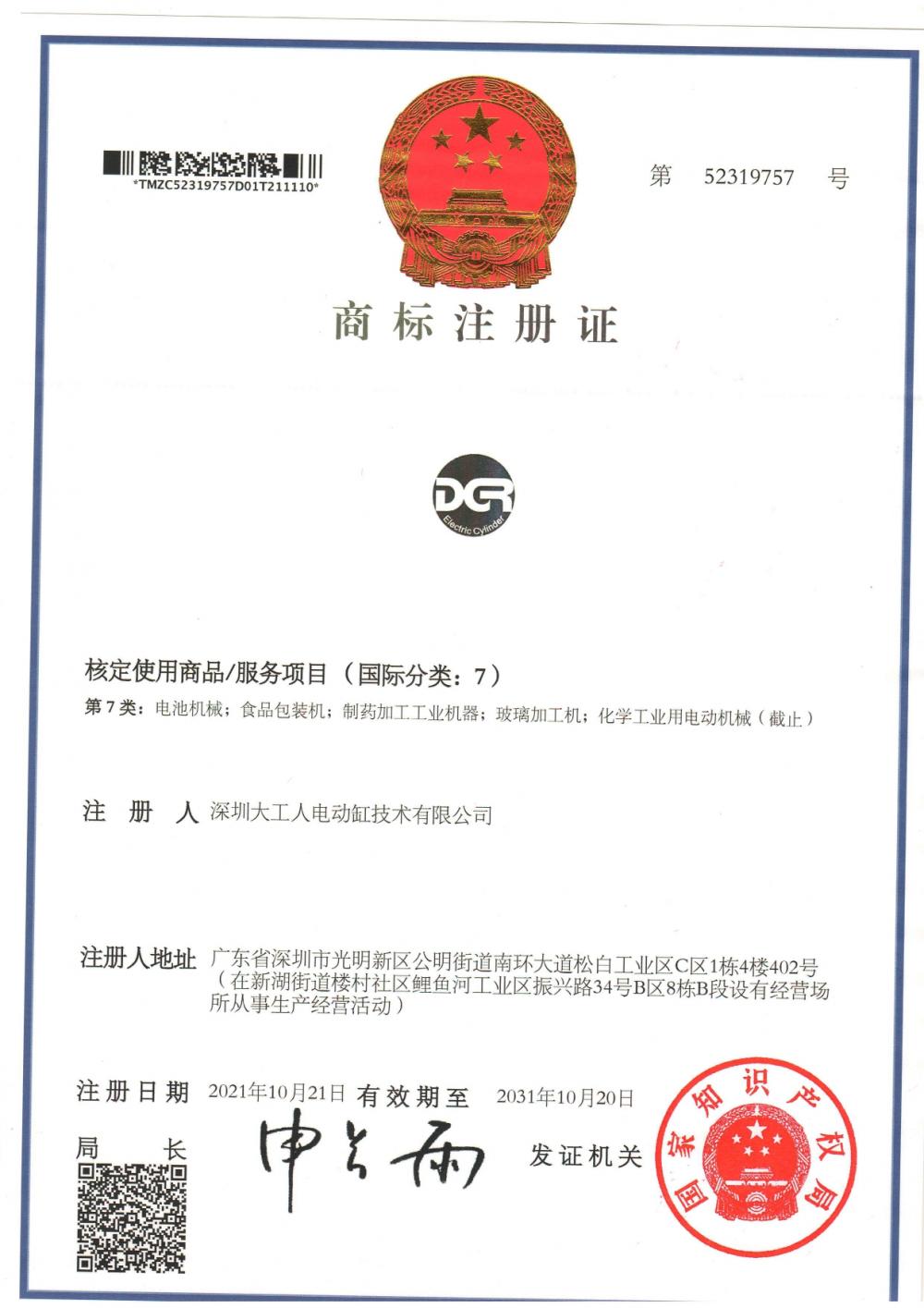 Trademark Registration Certificate