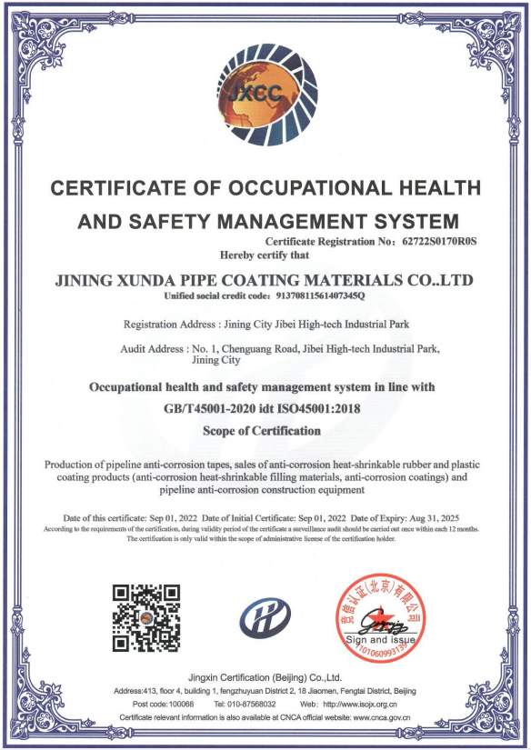 Certificate Of Occupational Health And Safety  Management System