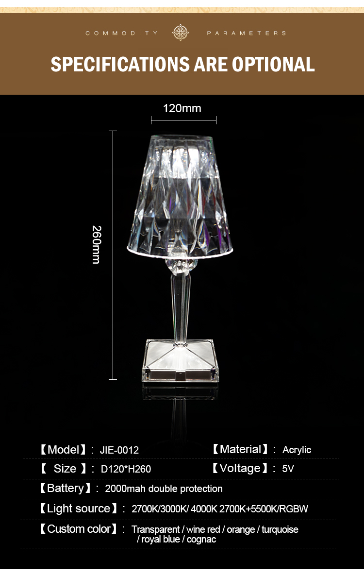 G-Lights Diseño creativo Hotel Restaurante Acrílico USB Portátil Moderno Lámpara de mesa LED de cristal