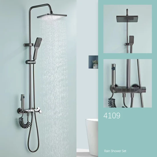 Modern Waterfall Square Top Spray Stainless Steel Spool Rain Shower Set1