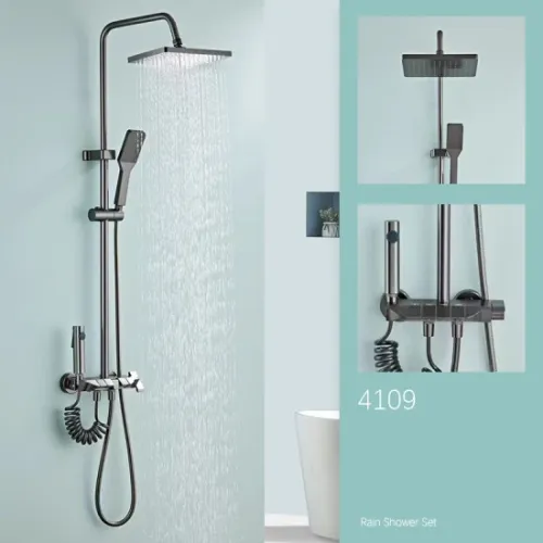 Modern Waterfall Square Top Spray Stainless Steel Spool Rain Shower Set1