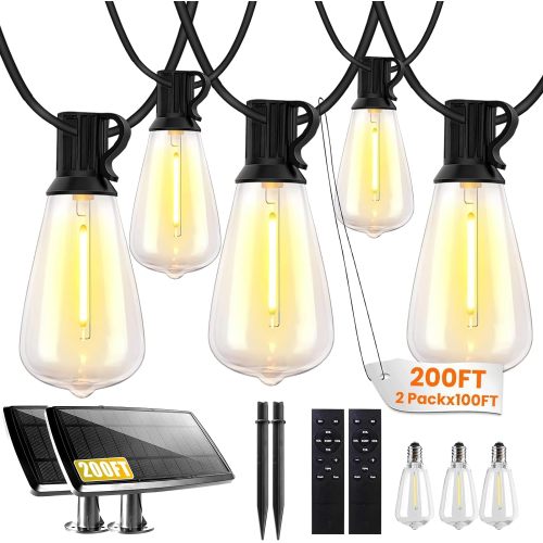 ST38 Solar Light Bulbs: 200FT 100-LED String with Remote Control