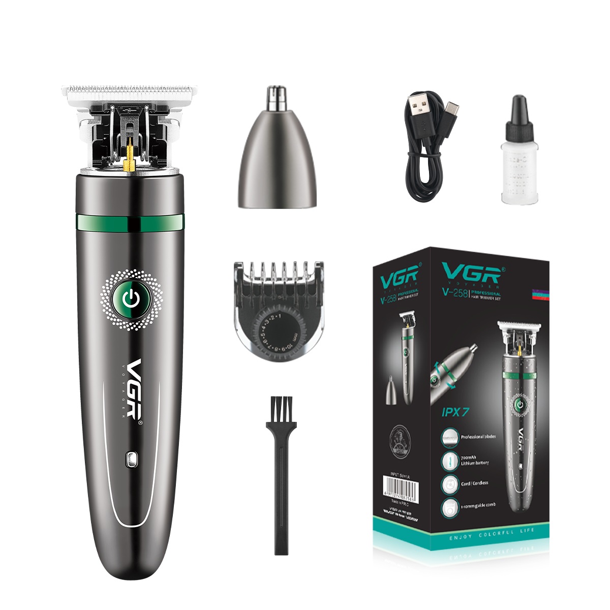 VGR V-258 2 in 1 waterproof grooming kit electric nose trimmer professional cordless hair trimmer set for men1