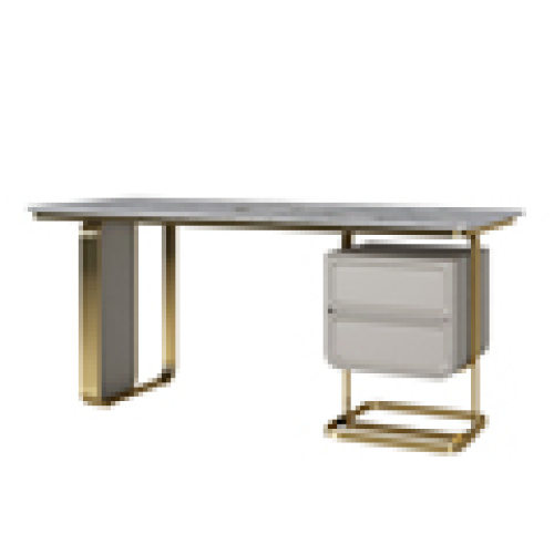 CC Light Luxury Natural Marble Integrated Computer Desk con una cómoda silla de escritorio de escritura y estantería práctica1