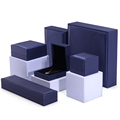 Hanhong Factory Wholesale Custom Luxury Samt Schmuck Verpackungsschachtel Dicke Schwamm Halskette Ringbox Blau PU Leder Schmuck Box1