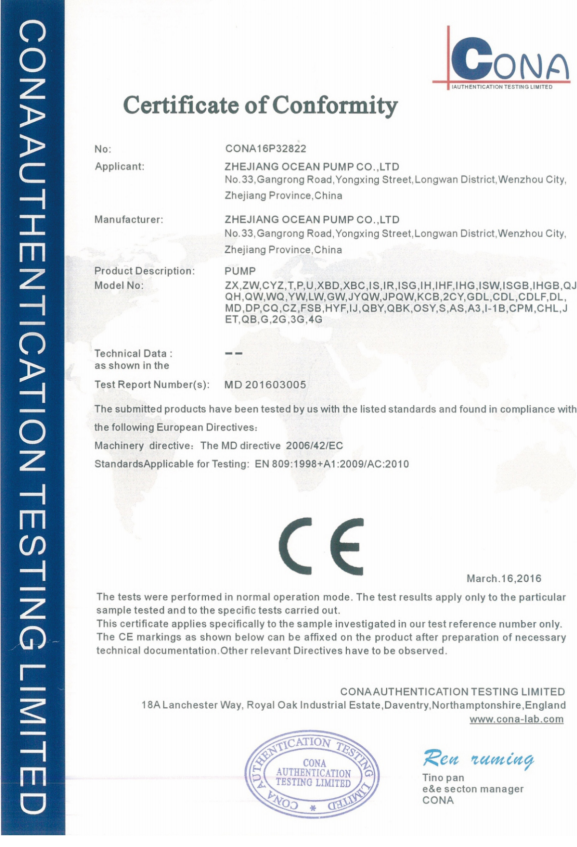 VERIFICATIONOF CONFORMITY