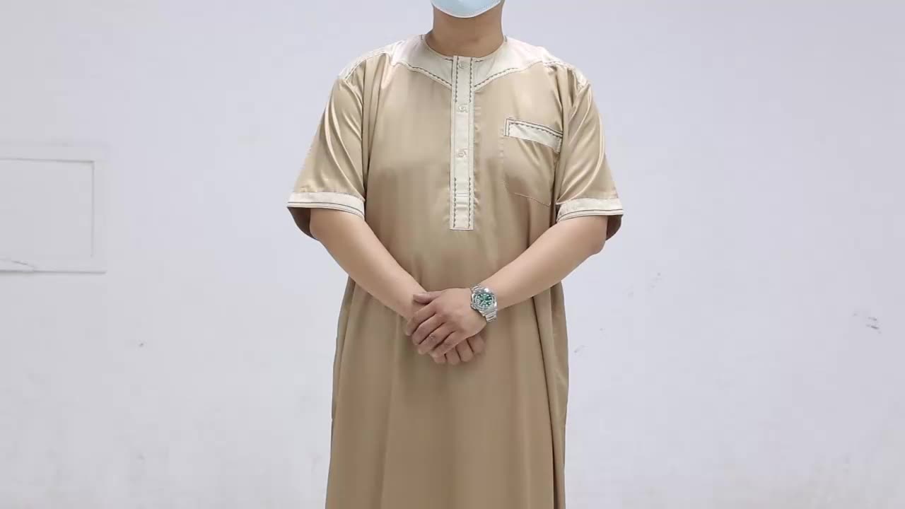 Gorąca sprzedaż Dubai Arabic Mens Kaftan Jilbab Arbric Men Jubba krótkie rękawy Daffah Thobe Baju Gamis Jubah1