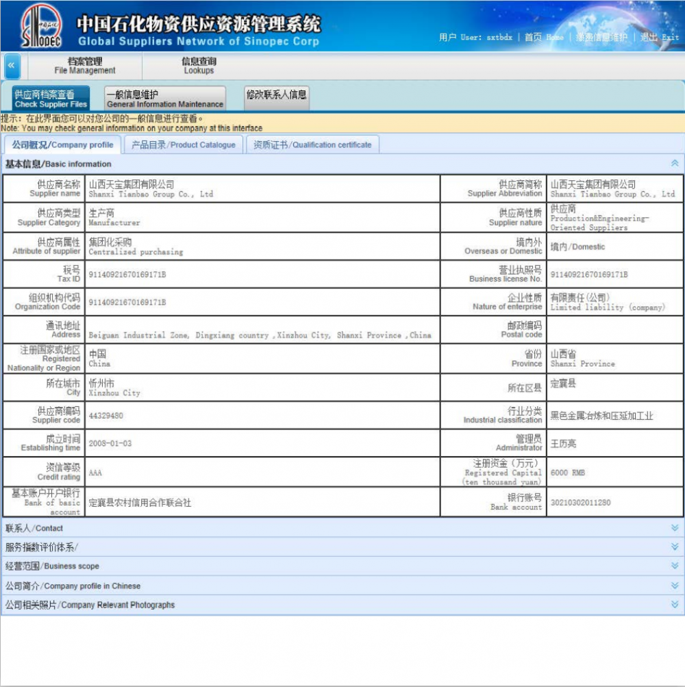 Global Suppliers Network of Sinopec Corp