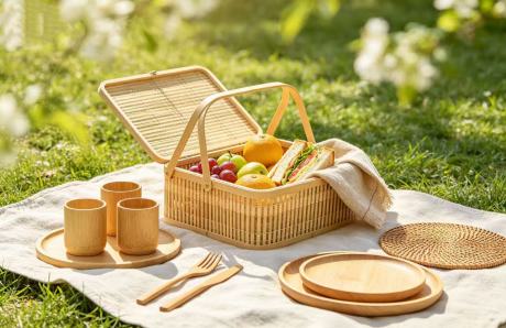 Artigianato in bambù intrecciato a mano per picnic all'aperto