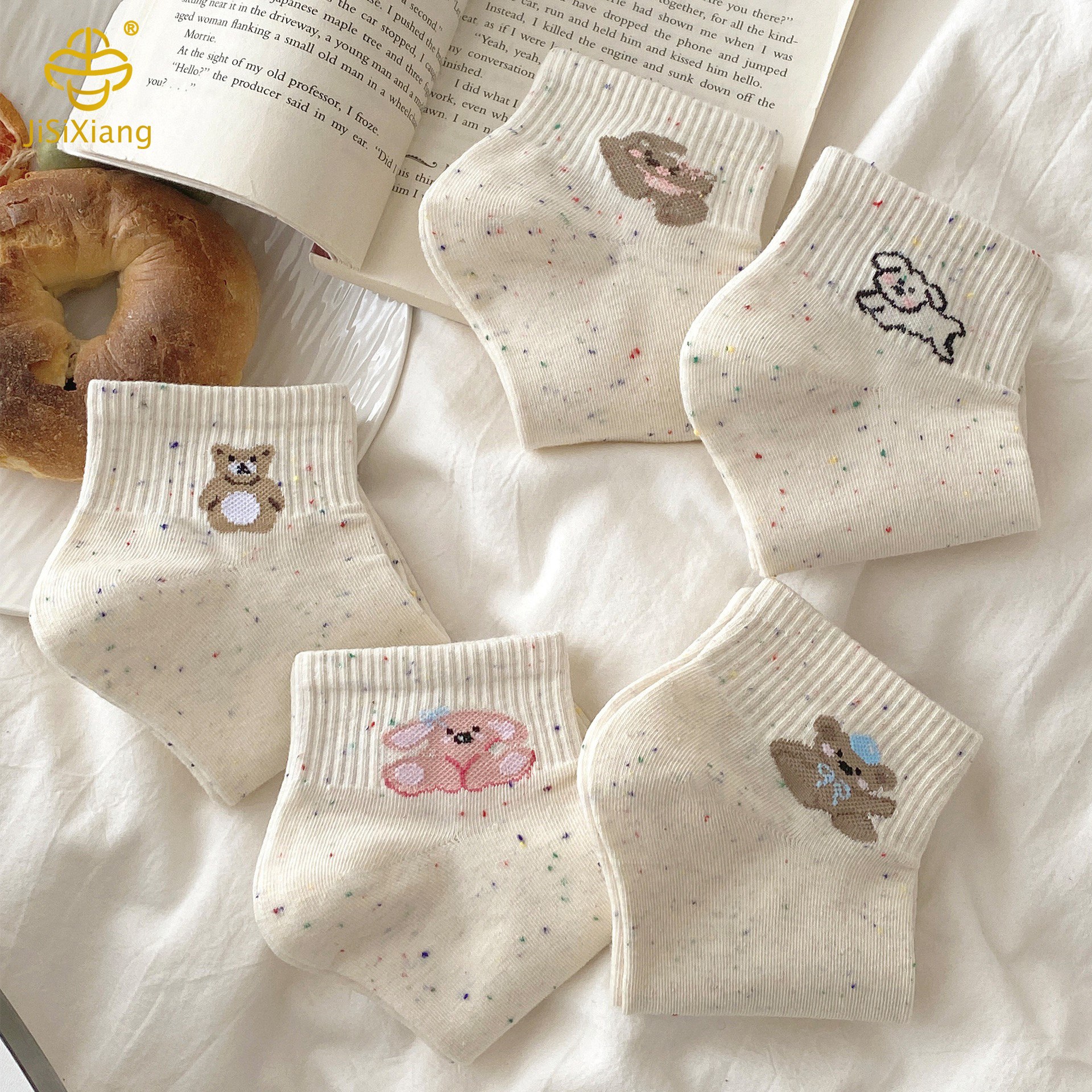 Teddy Bear Dot Yarn Short Socks 통기성 보트 양말의 한국어 버전