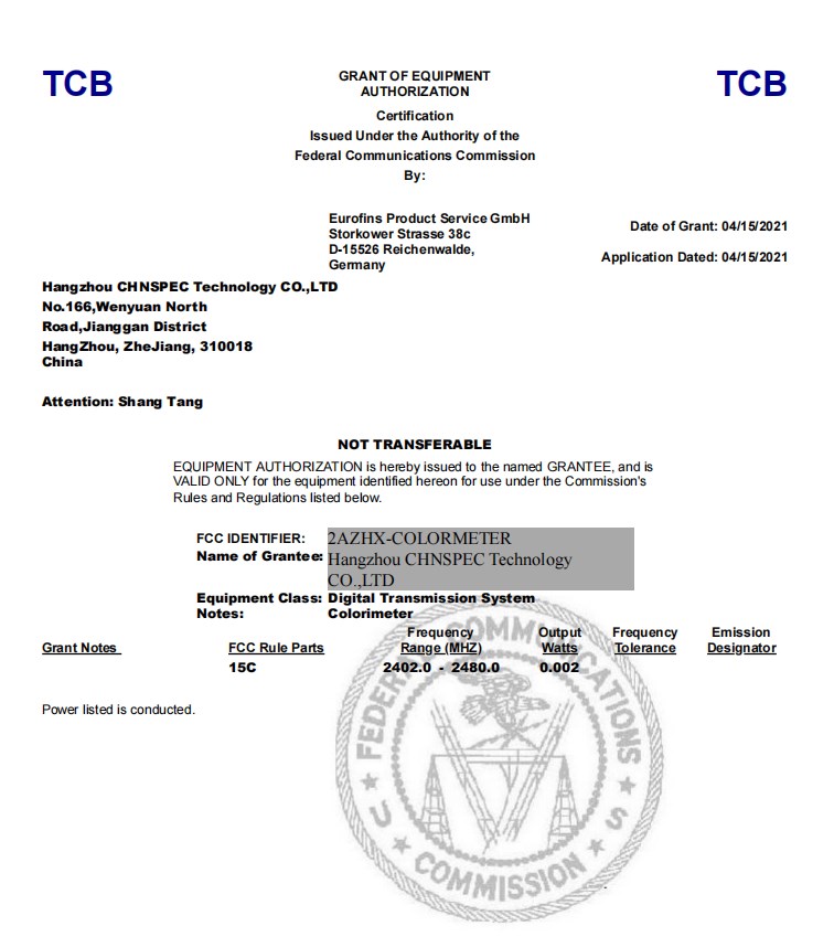FCC Certificate