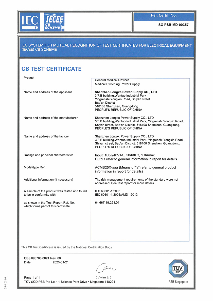 CB TEST CERTIFICATE