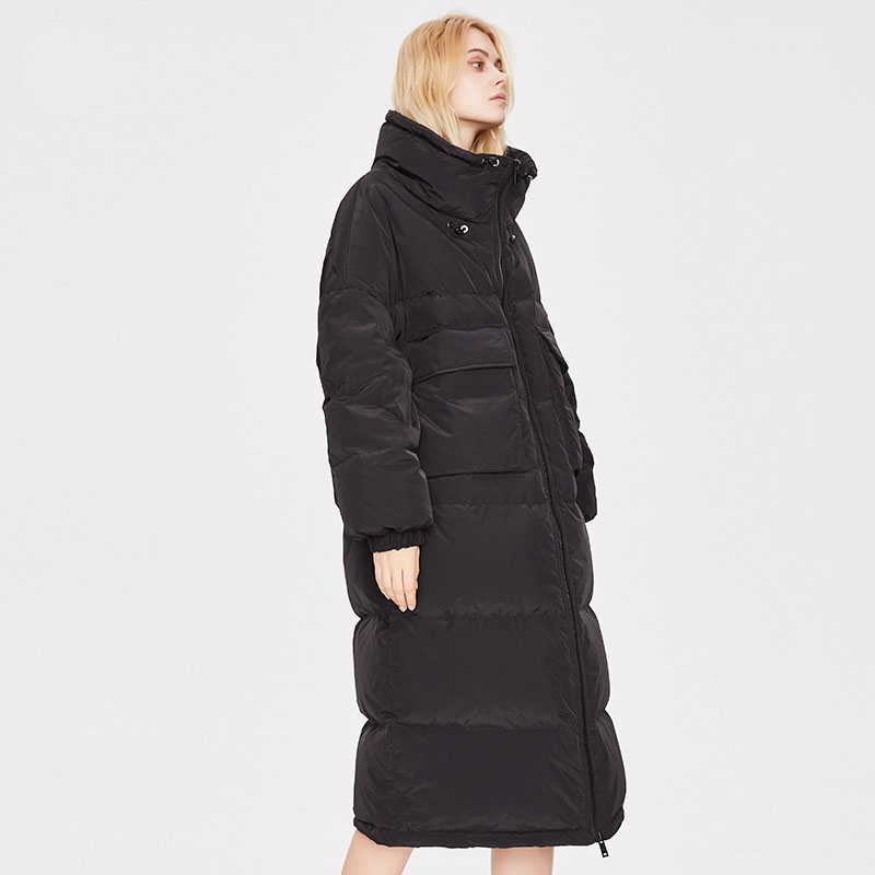 Manteau long en duvet à col montant pour femme