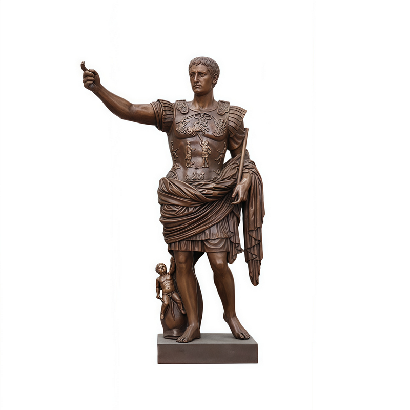 Ancient Roman Bronze Statue of Augustus Featuring Propaganda Armor Reliefs