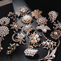 Luxury Pearl Rhinestone Butterfly Crystal Rose Crown Brooch1