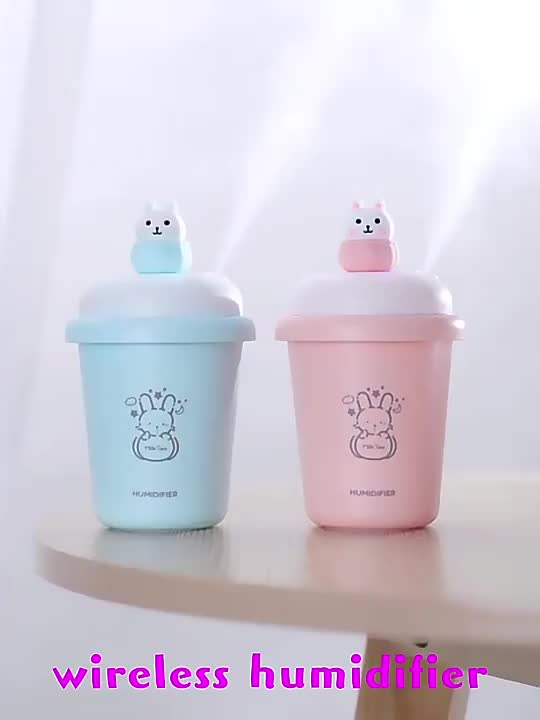 Copa de té de leche de 300 ml al por mayor de automóviles casero de automóviles inalámbricos pulverización de aire humidificador creativo mini portátil lindo mascota conejo1