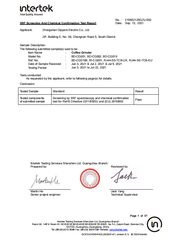 XRF Screening And Chemical Confirmation Test Report