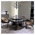 Morgan Modern Italian Minimalist round Dining Table Marble Turntable Home Restaurant Furniture Stone Metal Material Table1