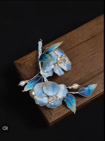Light Blue Handmade Filigree Intangible Cultural Heritage Flannel Flower Brooch