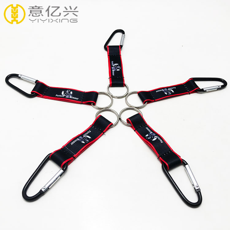 Wholesale D shaped aluminum carabiner keyring with strap