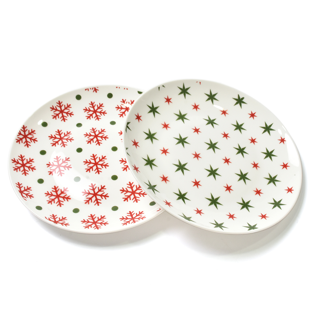 Logo hidangan seramik borong Logo Custom Christmas disesuaikan Double Cake Plates Set