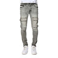 Προσαρμοσμένα τζιν τζιν vintage Fade Rapped Elastic Destroyed Hole Geggings Denim Men Men Cargo Pockets Tape Jeans1