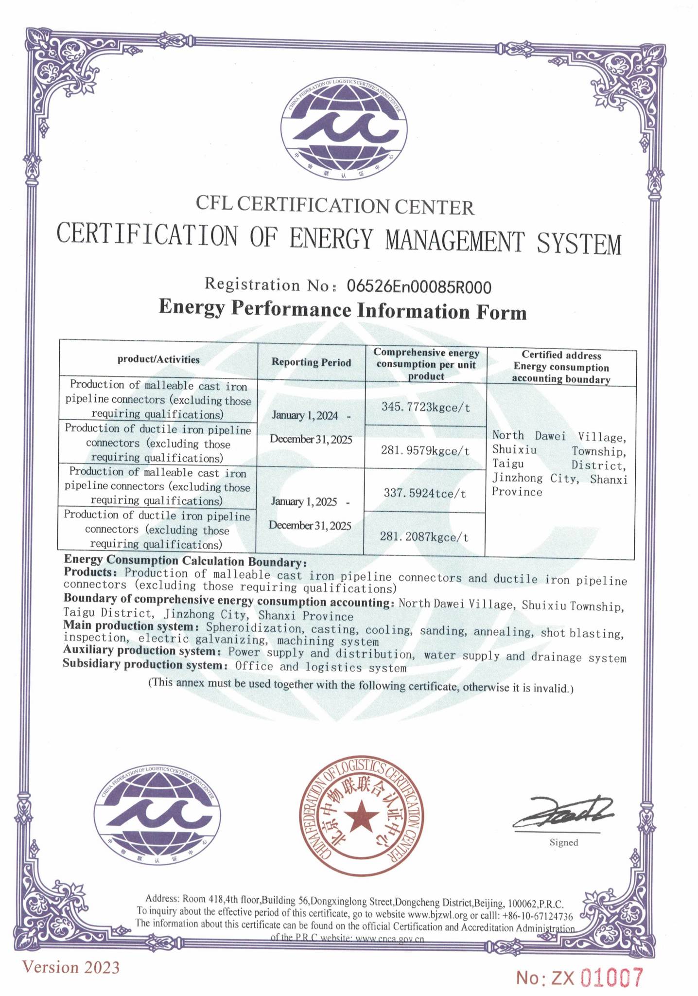 CERTIFICATION OF ENERGY MANAGEMENT SYSTEMv