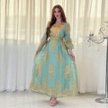 Abaya Femmes Robe Musulmane 2023 چاپ آستین بلند پارچه ابریشمی آستین بلند یقه V فصل جدید لباس اسلامی زنانه Abaya Kaftan1