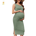 Maternity Rib Knit Sleeveless Tank Side Slit Bodycon Dress1
