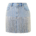 Υψηλής ποιότητας μόδα υψηλή μέση μέση beaded tassel mini denim τζιν φούστα για lady1