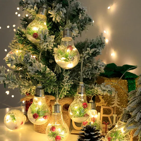 Lâmpada de bolha de LED encantadora com agulha de pinheiro e floco de neve1