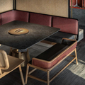 مقهى الأثاث التجاري بالجملة الرخيصة ، شكل أريكة مقصورة من الجلد والخشب للمطاعم 1