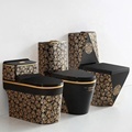 Royal Luxury Ceramic One Piece WC Black Water Closet with Electroplated Gold Toilet Bowl1
