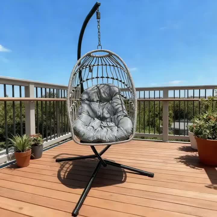 BR-25HBC01 Cadeira de ovo suspensa para exterior: balanço de vime resistente às intempéries para varanda e pátio