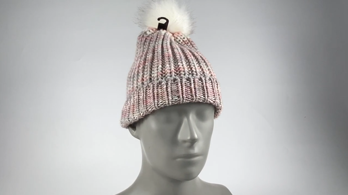 beanie hat with cuff and Pom